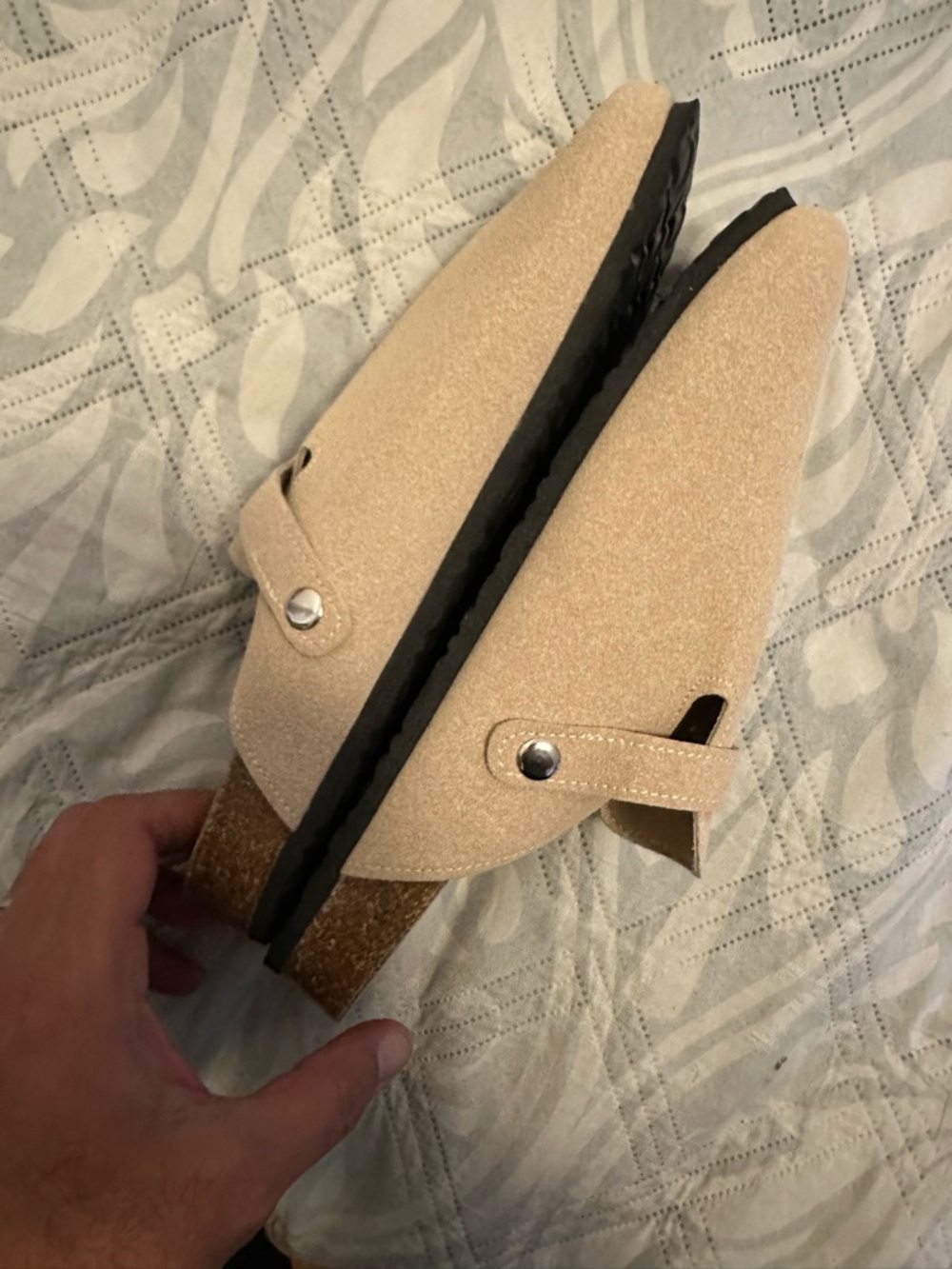 Suede Buckle Clog Slide in Beige - Picture 8 of 8